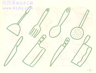 刀具饭勺简笔画（厨具）