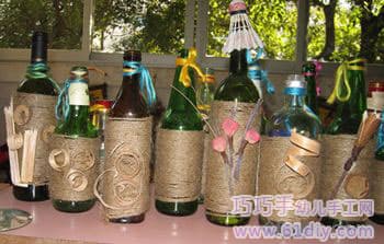 家居小手工——细麻绳装饰的酒瓶