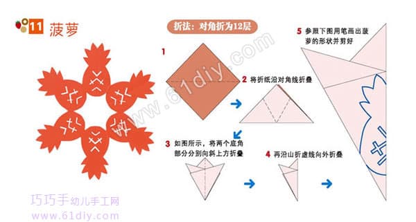 菠萝剪纸教程_巧手剪纸_61DIY巧巧手幼儿手工