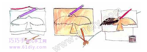 图为：驱鸟鹰制作步骤1、2、3