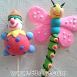 彩泥作品：小丑和蜻蜓