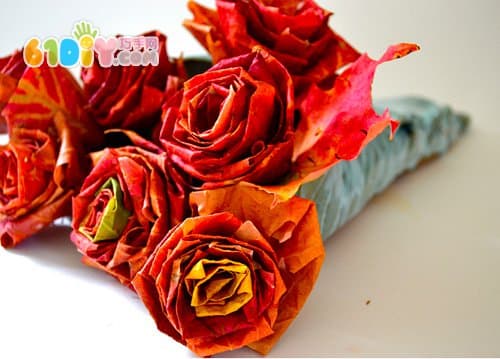 树叶DIY制作玫瑰花