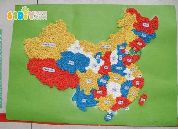 搓纸贴画:中国地图_精彩贴画_巧巧手幼儿手工