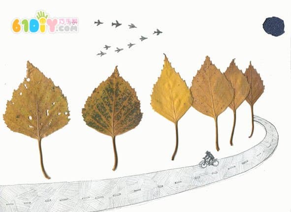 秋天DIY：可爱简单的树叶贴画