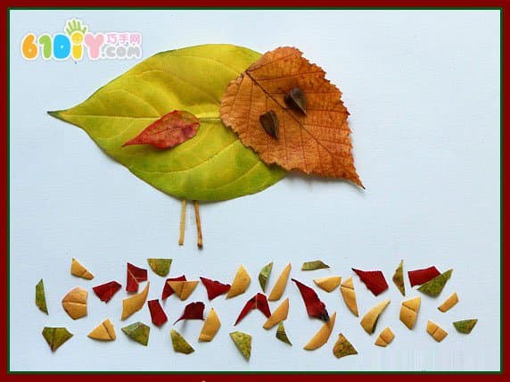 儿童手工：树叶贴画-小鸡