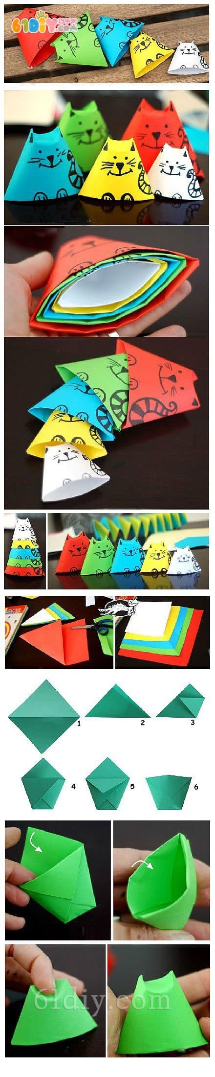儿童折纸：可爱的立体小猫