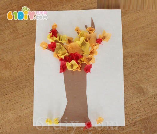 儿童搓纸手工 秋天的树树