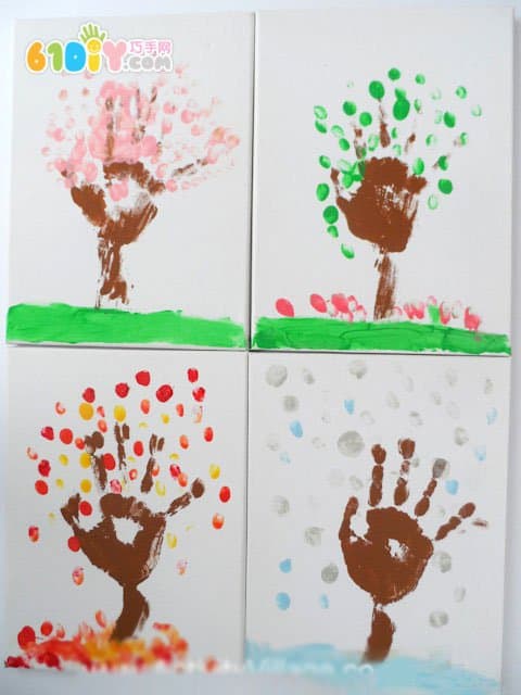 儿童手印画:四季的树