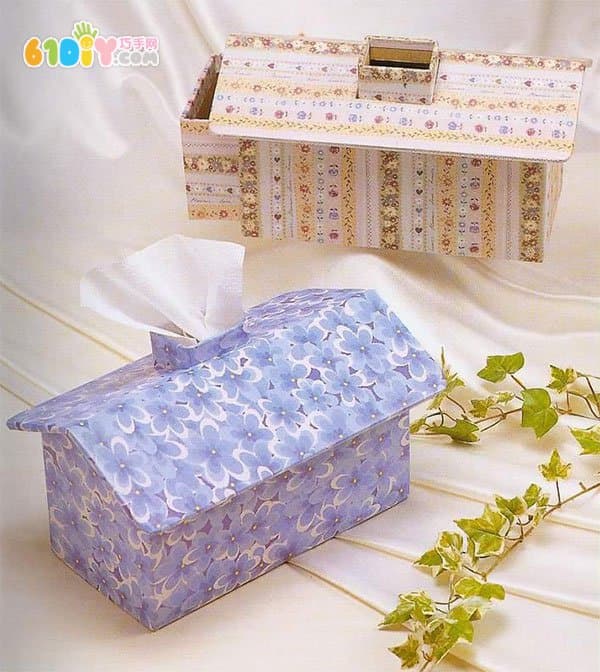 瓦楞纸板手工制作屋形纸巾盒