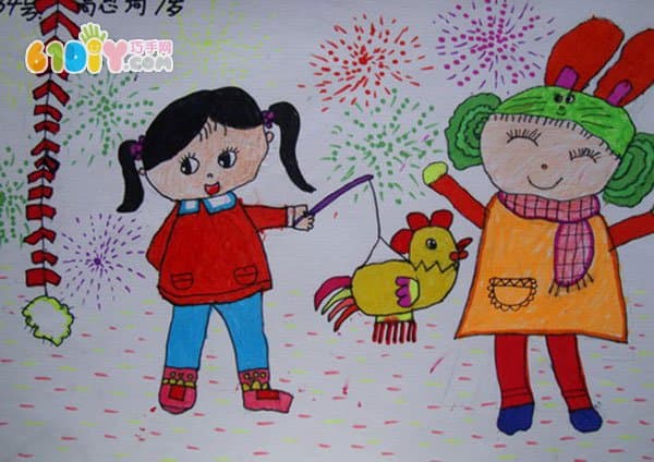 春节儿童画图片_快乐涂鸦_巧巧手幼儿手工网