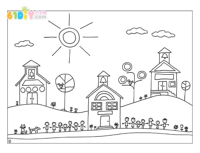 幼儿园填色图 美丽家园