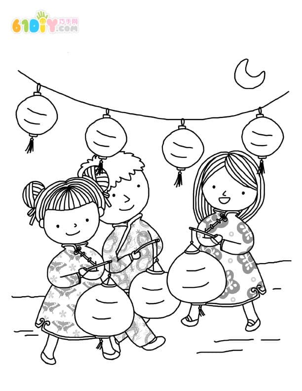 春节习俗卡通填色图