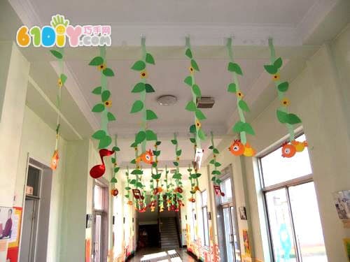 幼儿园春天布置 走廊花朵吊饰