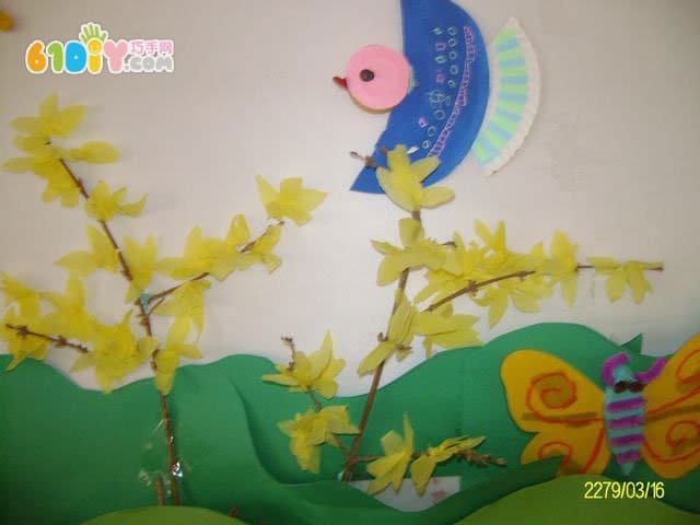 儿童DIY作品 迎春花贴画手工