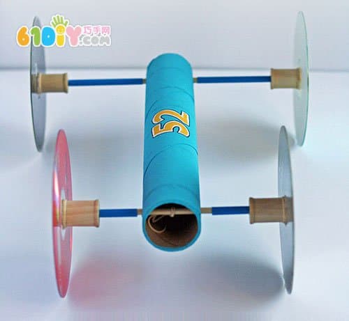 自制玩具车 光盘纸筒DIY制作弹力车