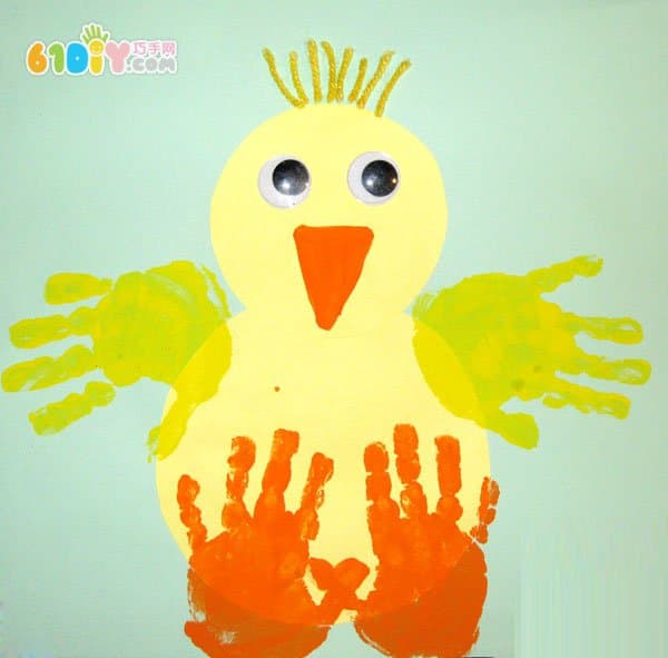 儿童复活节 手印小鸡贴画