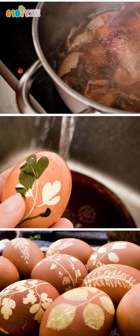 DIY制作花叶图案的复活节彩蛋