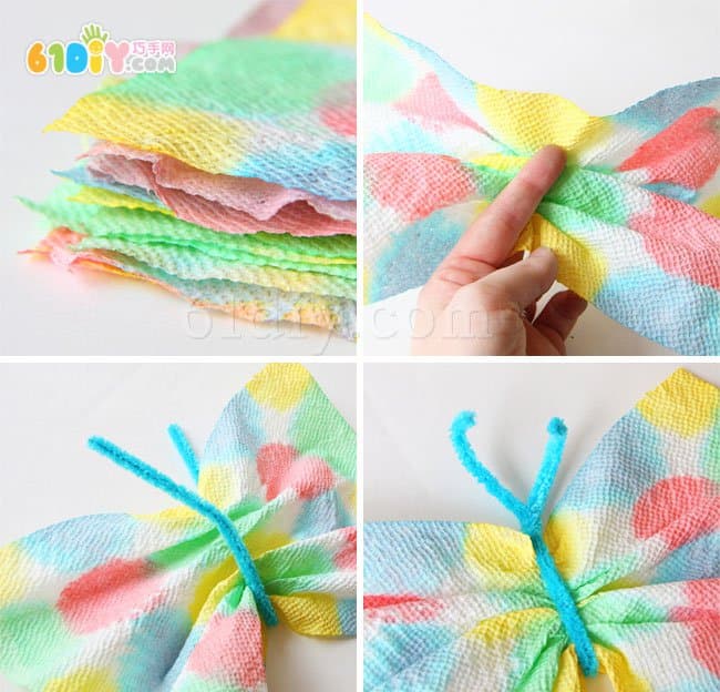 春天儿童制作 美丽的纸巾蝴蝶