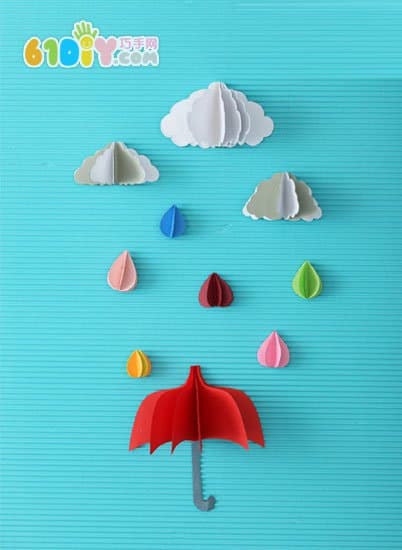 立体贴画手工:雨伞、云朵、雨滴_精彩贴画_巧