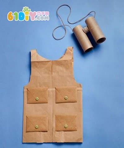 环保衣制作 纸袋DIY小男孩旅游背心