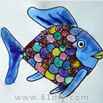 儿童填色图 美丽的彩色小鱼
