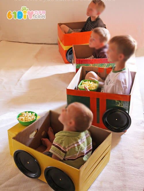 自制儿童玩具 纸箱小汽车