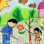 爱护树木保护地球儿童画
