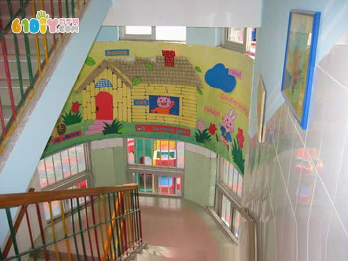 幼儿园楼梯布置图片 卡通房子