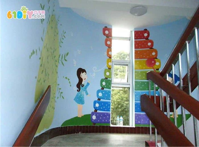 幼儿园楼梯布置图片 春天的琴键