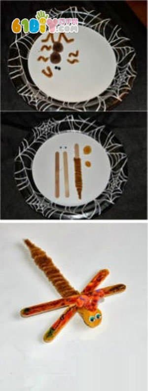 儿童手工 雪糕棒毛根制作蜻蜓