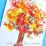 儿童绘画 用洗碗刷画一画秋天的大树