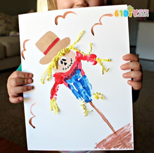 儿童趣味绘画 手印画稻草人