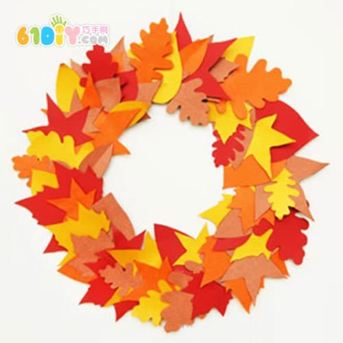 儿童秋天手工 美丽的树叶花环