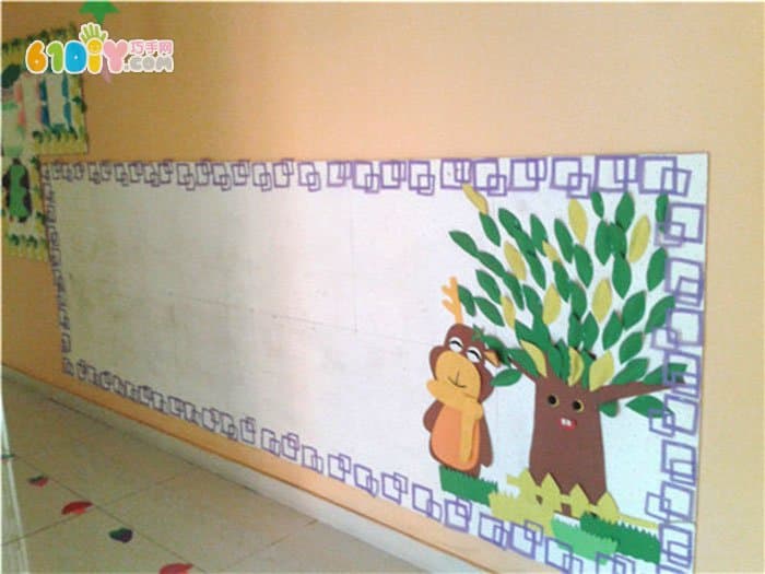幼儿园美术作品展示墙 小树和小鹿_画展作品布