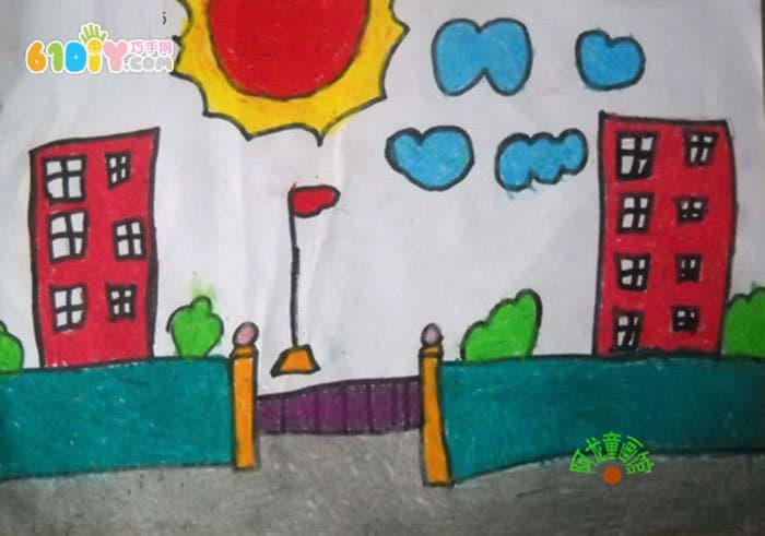 我们的学校儿童画作品图片_快乐涂鸦_巧巧手幼儿手工网
