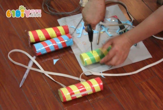 自制玩教具 厚纸筒制作拉力器