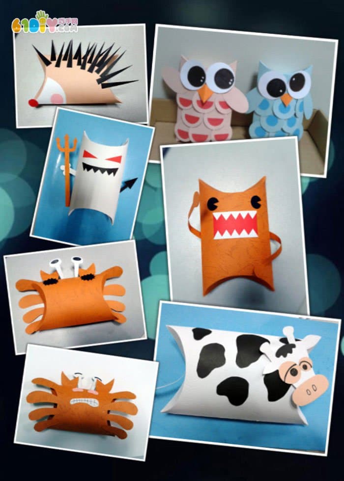 可爱的纸筒动物作品：奶牛,螃蟹,猫头鹰,怪物,刺猬