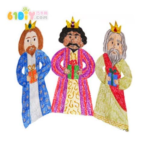 三个国王剪纸涂色手工