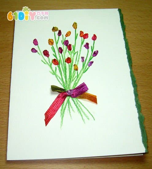 儿童手工 感恩节丝带花束卡制作