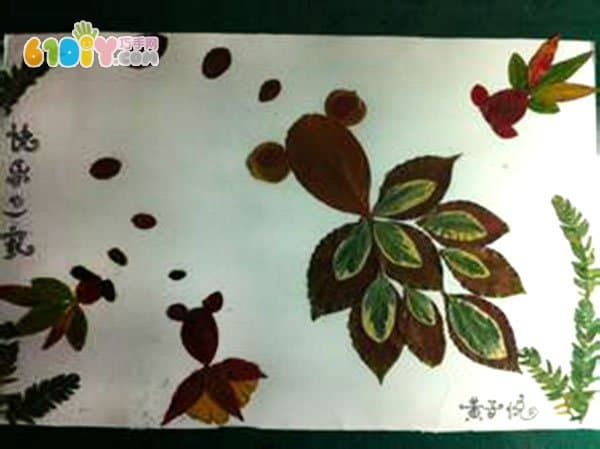 金鱼戏水树叶贴画图片