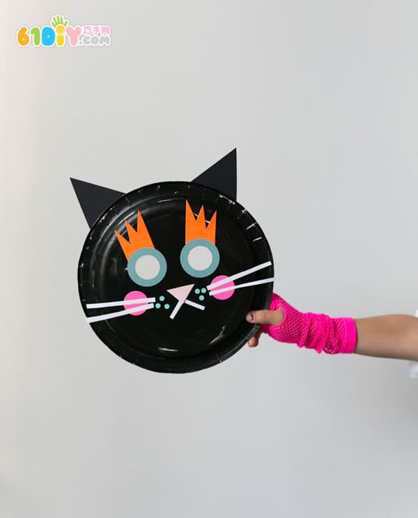 万圣节儿童手工 纸盘制作黑猫和南瓜人面具
