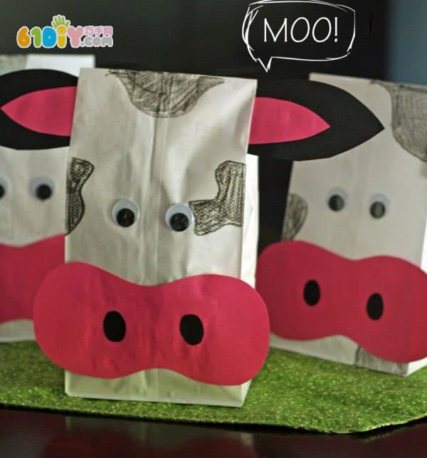 儿童纸袋手工制作奶牛 耳朵