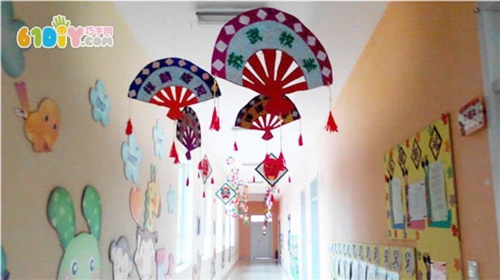幼儿园中国风环创 古典扇子吊饰