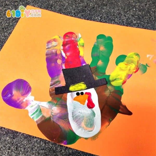 彩色手印画火鸡