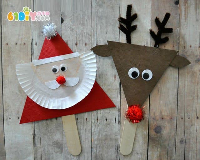 圣诞节儿童手工 三角形变圣诞老人和驯鹿