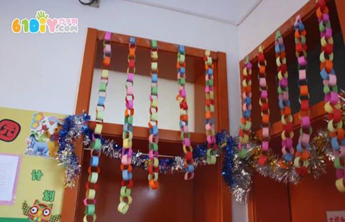 幼儿园手工拉线幼儿园新年拉花布置儿童创意手工