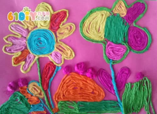 花朵纸绳贴画作品