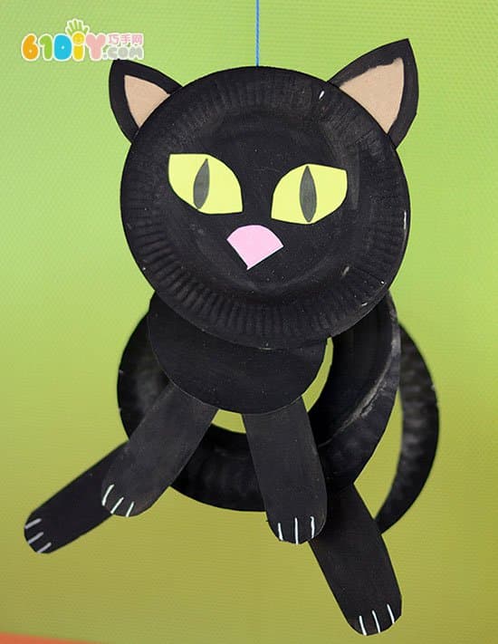 纸盘动物手工 弹簧黑猫