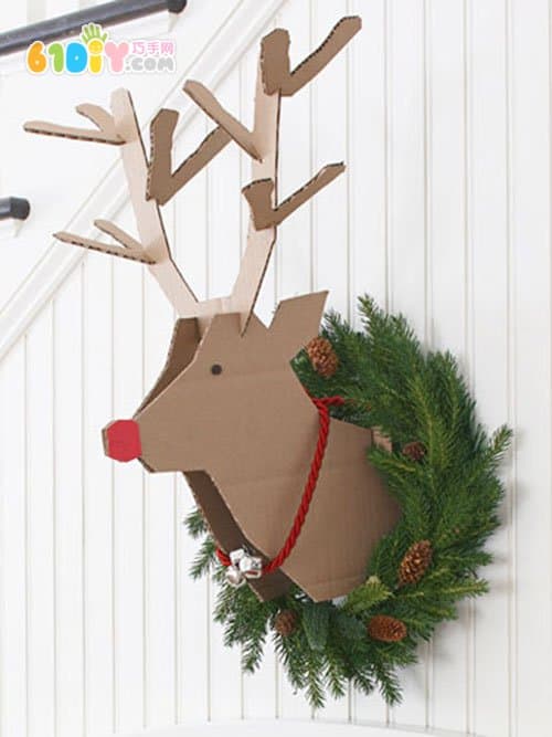 圣诞节手工装饰 废纸板DIY制作驯鹿