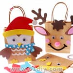 圣诞节纸袋手工 可爱的驯鹿和企鹅